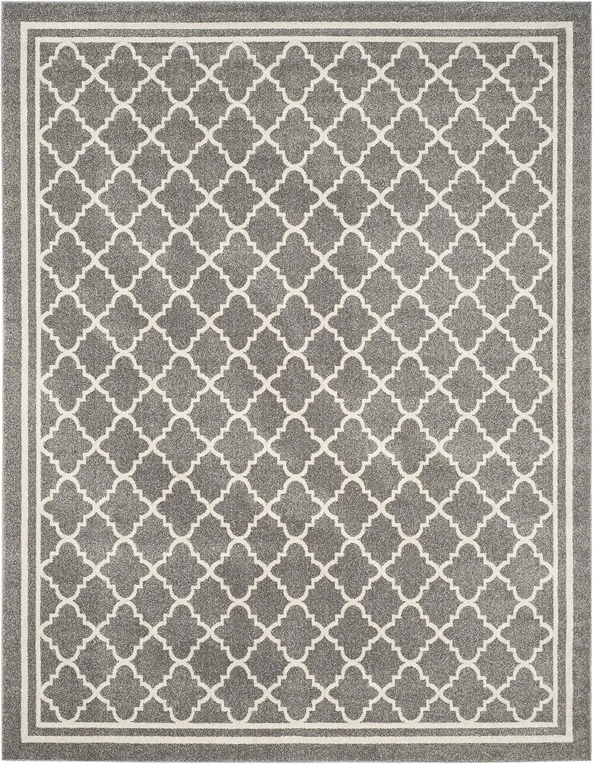 SAFAVIEH Amherst Collection Area Rug - 8' x 10', Dark Grey & Beige, Moroccan Trellis Design, Non-Shedding & Easy Care, Ideal for High Traffic Areas in Living Room, Bedroom (AMT422R)
