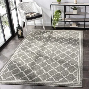 SAFAVIEH Amherst Collection Area Rug - 8' x 10', Dark Grey & Beige, Moroccan Trellis Design, Non-Shedding & Easy Care, Ideal for High Traffic Areas in Living Room, Bedroom (AMT422R)