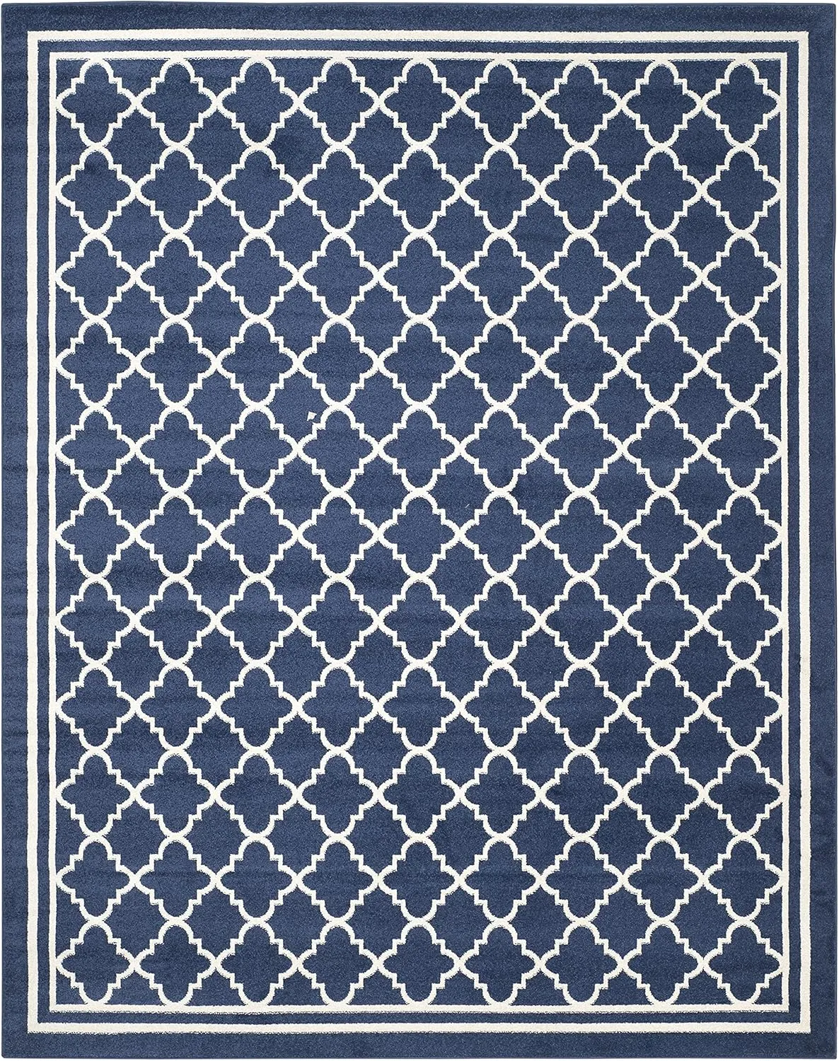 SAFAVIEH Amherst Collection Area Rug - 8' x 10', Navy & Beige, Moroccan Trellis Design, Non-Shedding & Easy Care, Ideal for High Traffic Areas in Living Room, Bedroom (AMT422P)