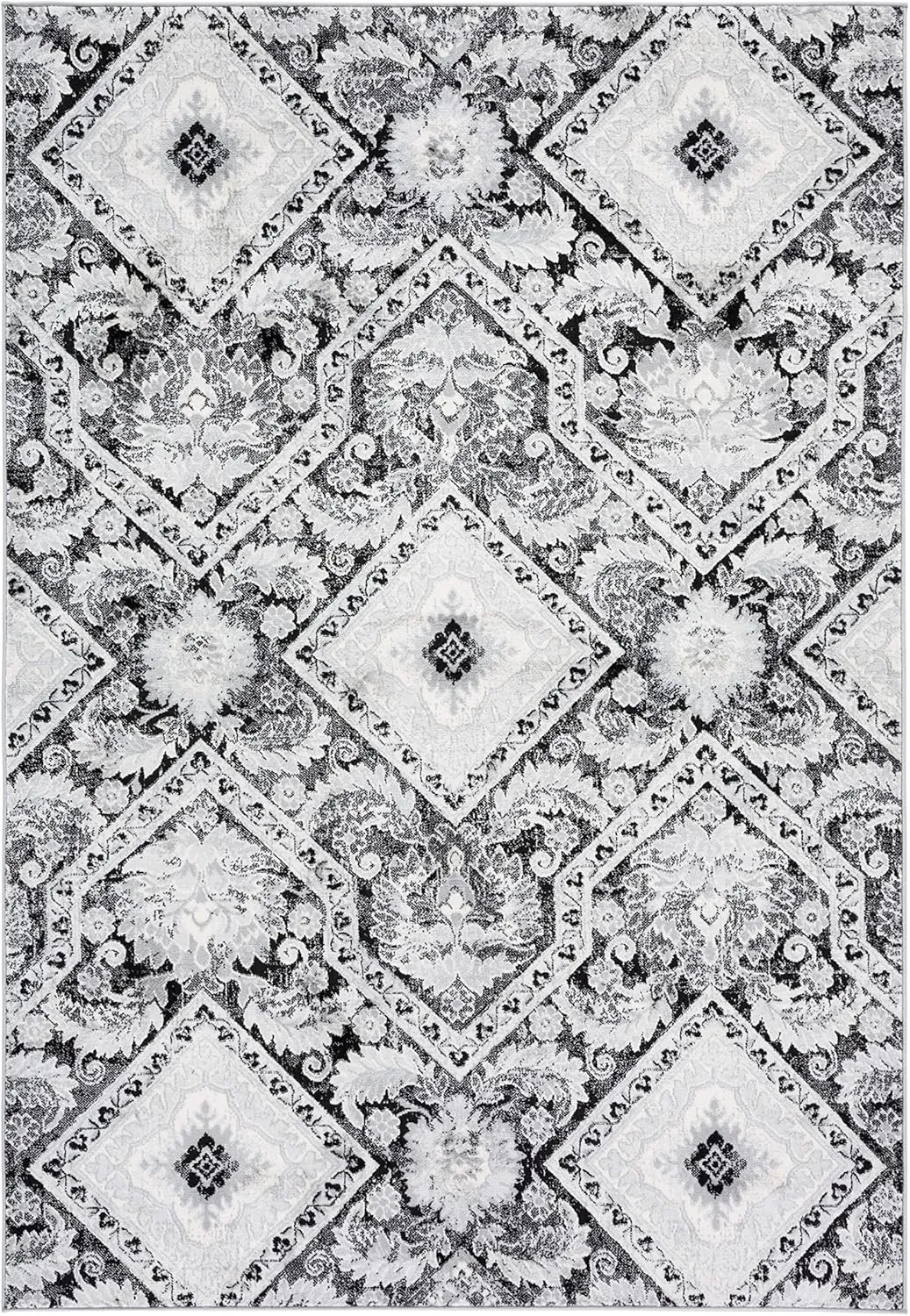 Safavieh Area Rug 8x10 - Brentwood Collection - Large - Black & Ivory, Diamond Damask Design, Non-Shedding & Easy Cleaning, Ideal for Living Room, Bedroom, Office, Dining Space (BNT827Z)