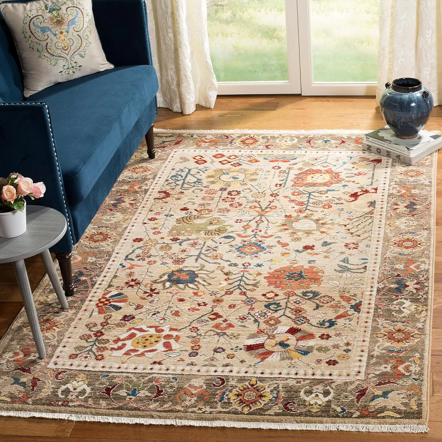 SAFAVIEH Area Rug 8x10 - Kashan Collection - Large - Blue & Tan, Traditional Oriental Design, Non-Shedding & Easy Cleaning, Ideal for Living Room, Bedroom, Office, Dining Space (KSN303G)