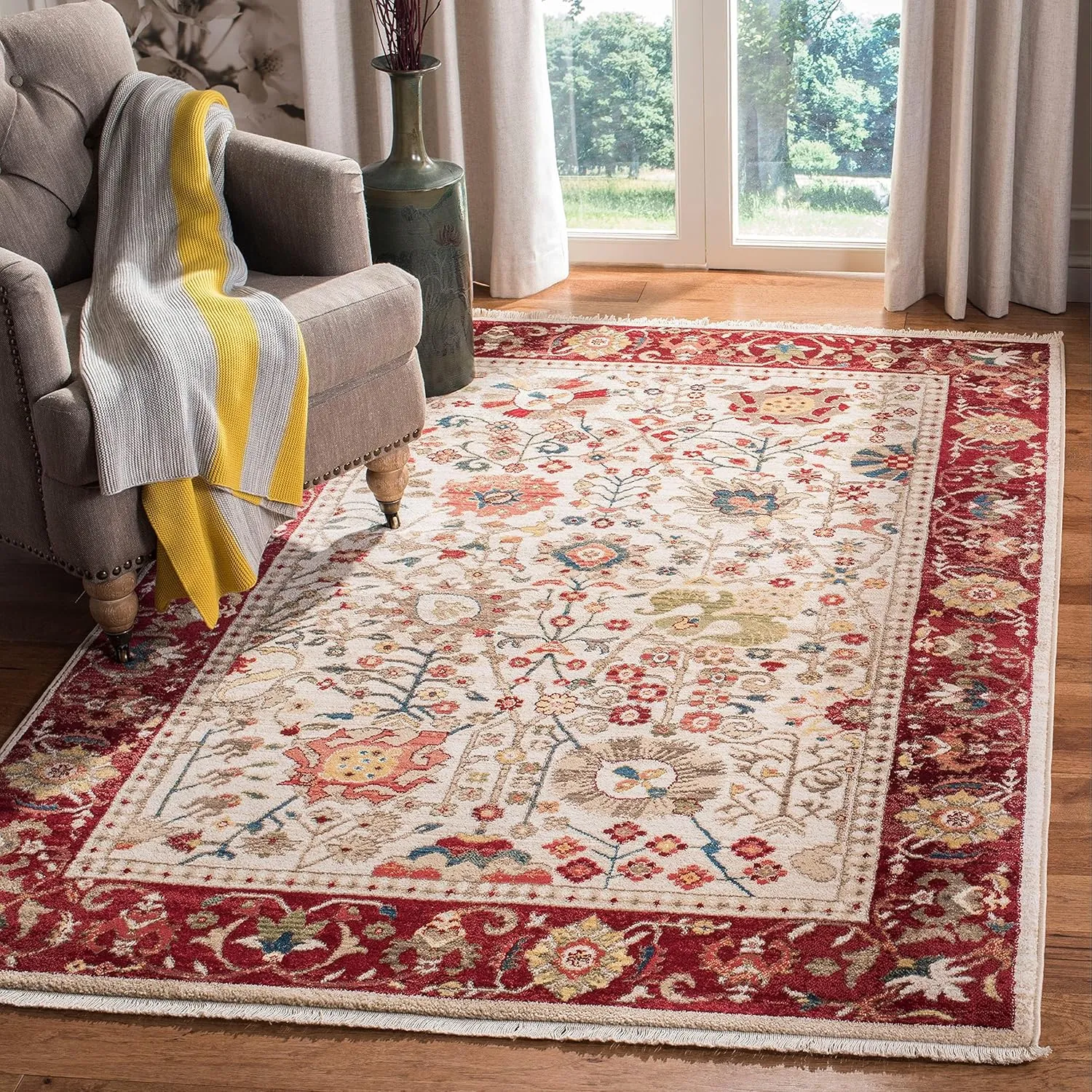 SAFAVIEH Area Rug 8x10 - Kashan Collection - Large - Blue & Tan, Traditional Oriental Design, Non-Shedding & Easy Cleaning, Ideal for Living Room, Bedroom, Office, Dining Space (KSN303G)