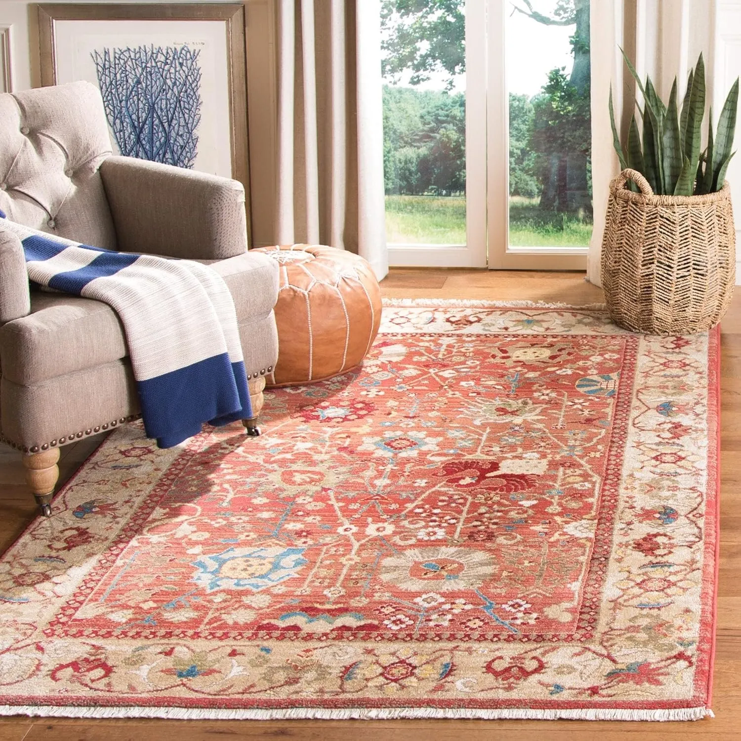 SAFAVIEH Area Rug 8x10 - Kashan Collection - Large - Blue & Tan, Traditional Oriental Design, Non-Shedding & Easy Cleaning, Ideal for Living Room, Bedroom, Office, Dining Space (KSN303G)