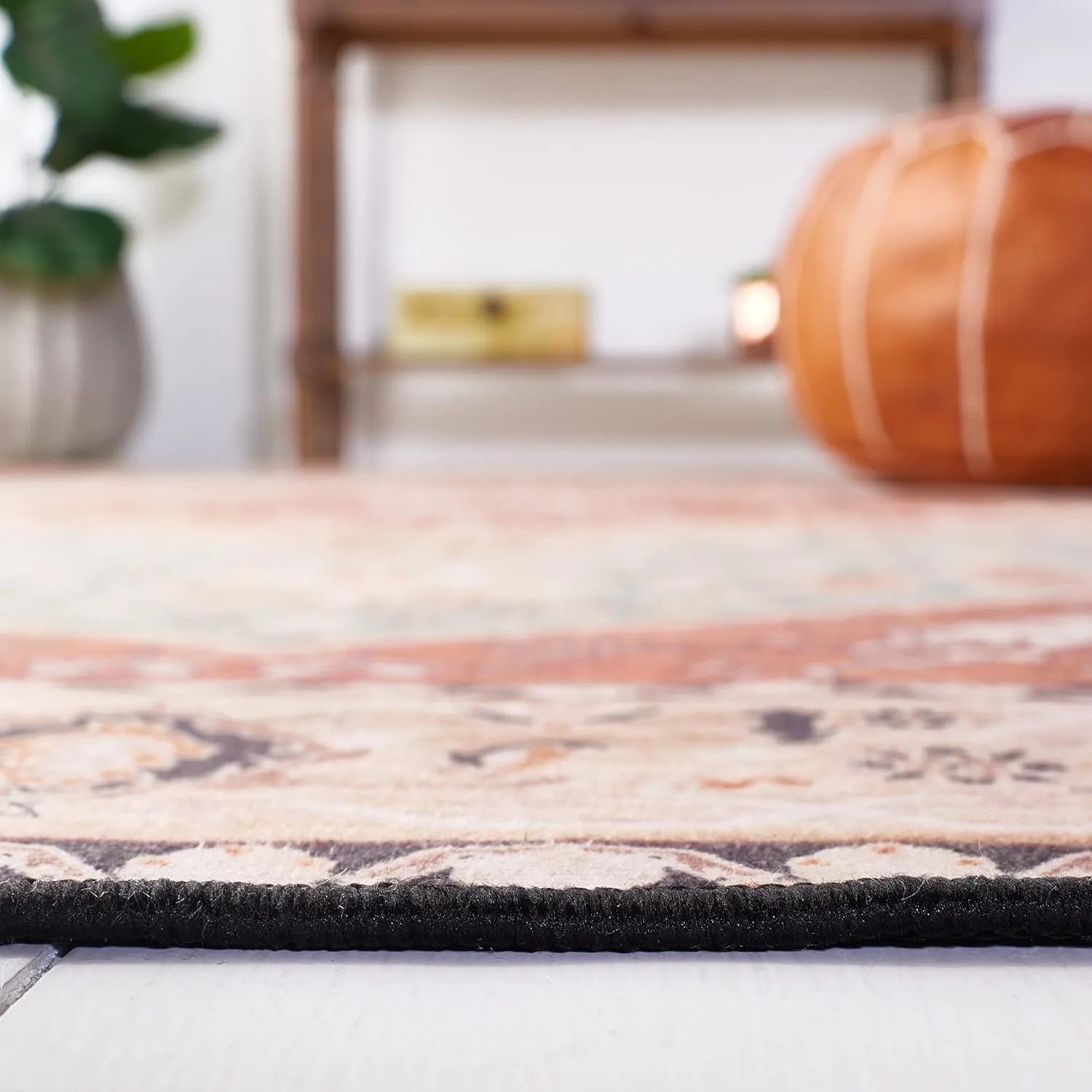 SAFAVIEH Area Rug 8x10 - Washable Tucson Collection - Large - Aqua & Rust, Slip Resistant, Ideal for Living Room, Bedroom, Kids Playroom Nursery, Office, Dining Space (TSN150J)