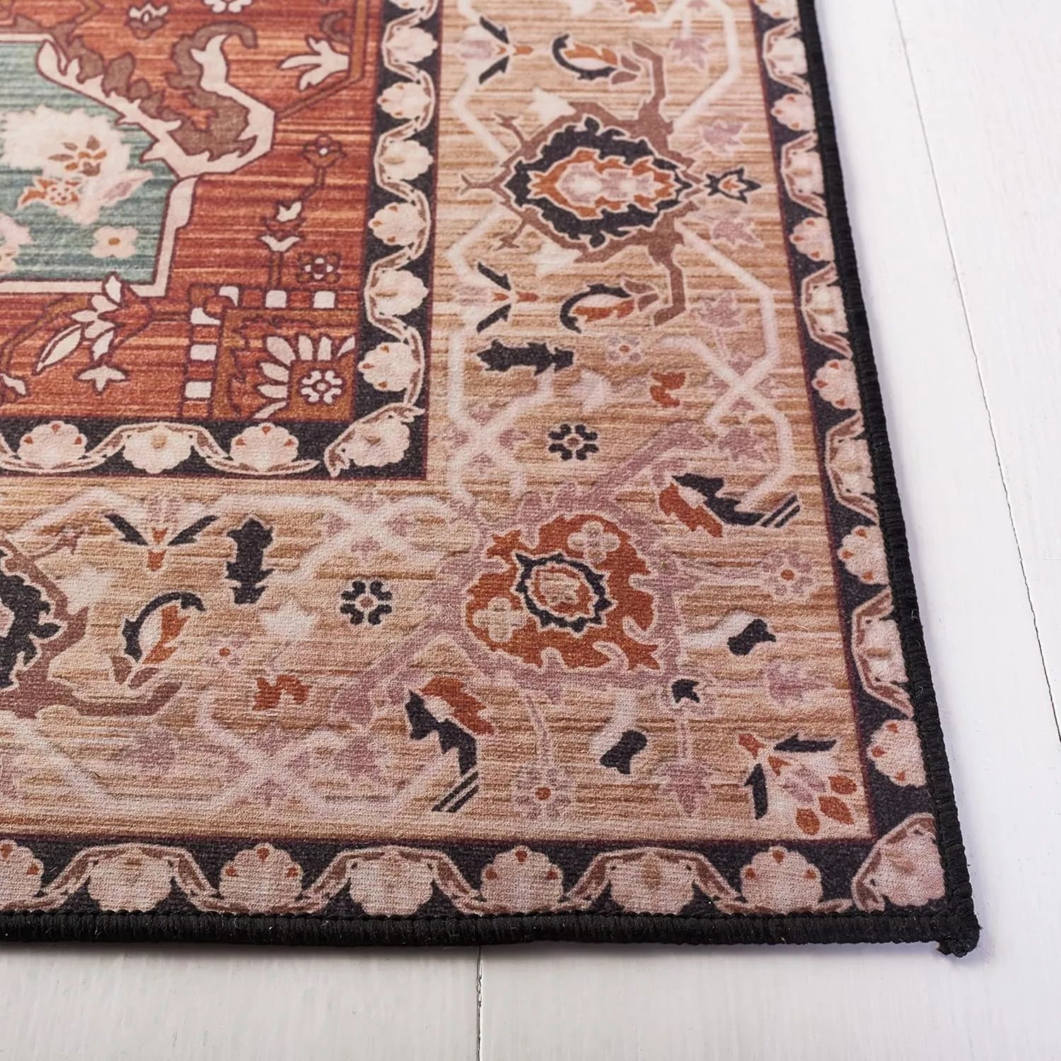 SAFAVIEH Area Rug 8x10 - Washable Tucson Collection - Large - Aqua & Rust, Slip Resistant, Ideal for Living Room, Bedroom, Kids Playroom Nursery, Office, Dining Space (TSN150J)