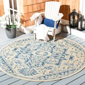 SAFAVIEH Beach House Collection 4' Round Blue/Cream BHS138M Oriental Medallion Indoor/ Outdoor Non-Shedding Easy Patio Backyard Porch Deck Mudroom Area Rug