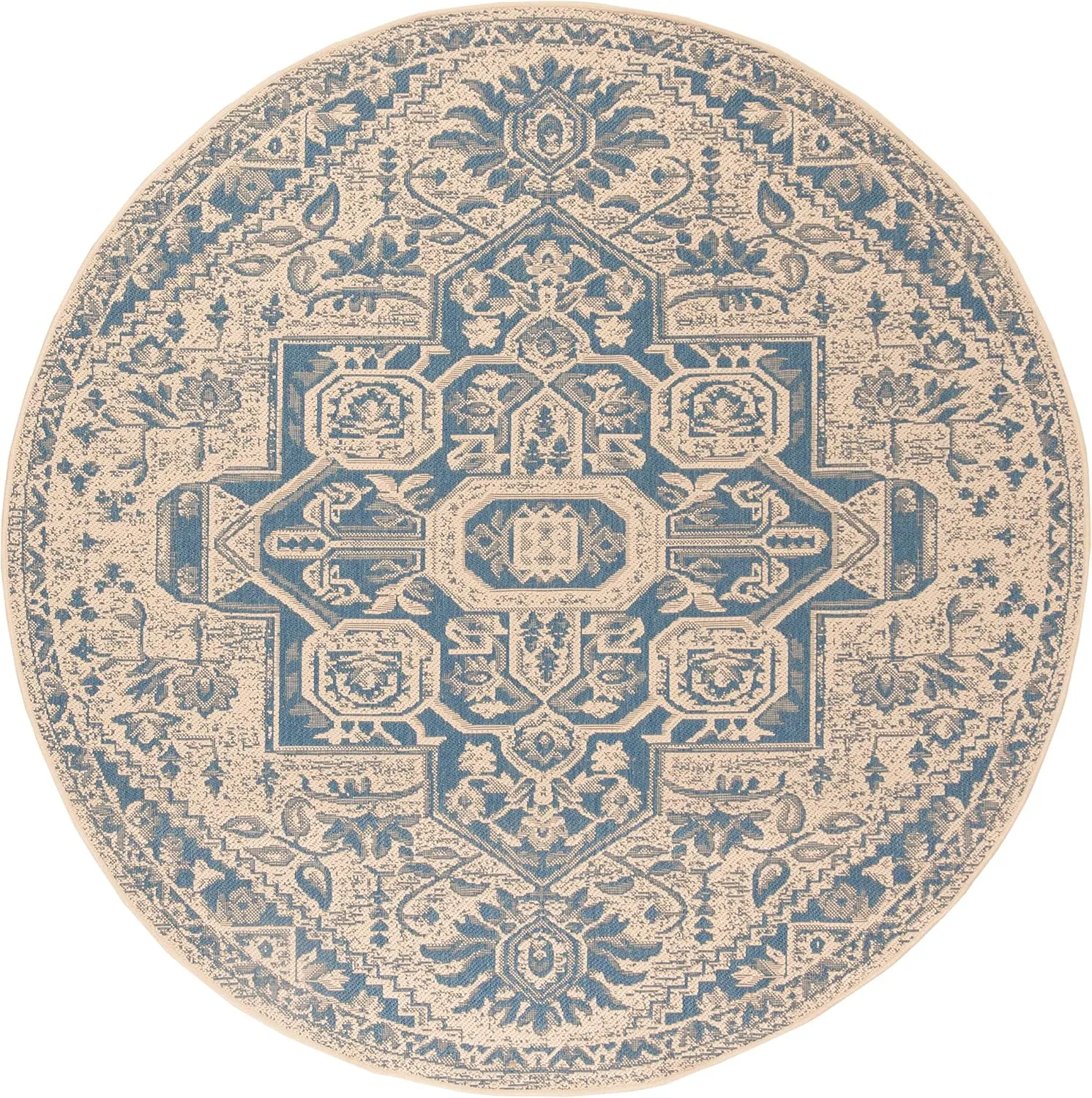 SAFAVIEH Beach House Collection 4' Round Blue/Cream BHS138M Oriental Medallion Indoor/ Outdoor Non-Shedding Easy Patio Backyard Porch Deck Mudroom Area Rug