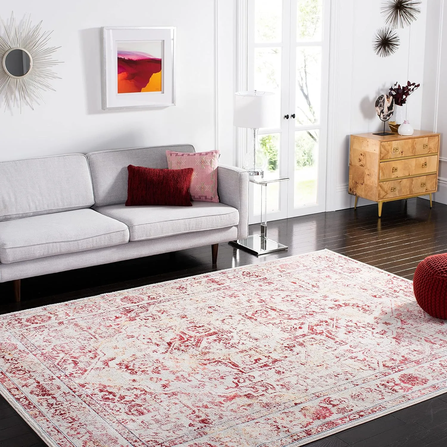 SAFAVIEH Brentwood Collection 8' x 10' Ivory/Red BNT832C Medallion Distressed Non-Shedding Living Room Bedroom Dining Home Office Area Rug