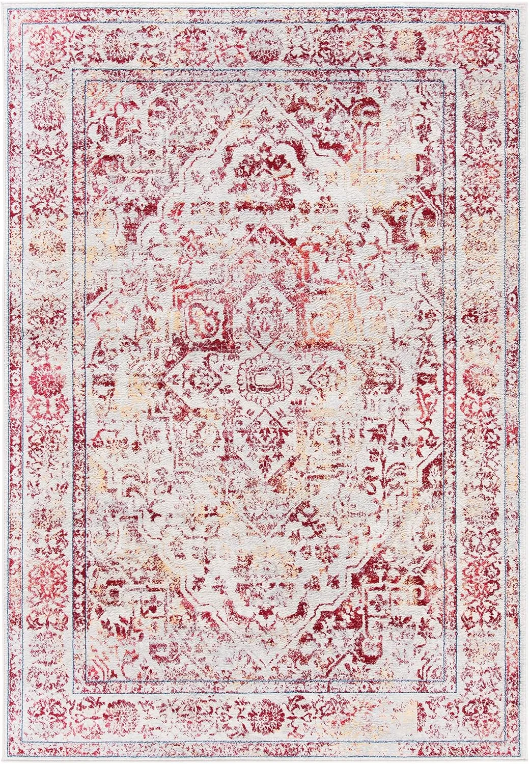 SAFAVIEH Brentwood Collection 8' x 10' Ivory/Red BNT832C Medallion Distressed Non-Shedding Living Room Bedroom Dining Home Office Area Rug