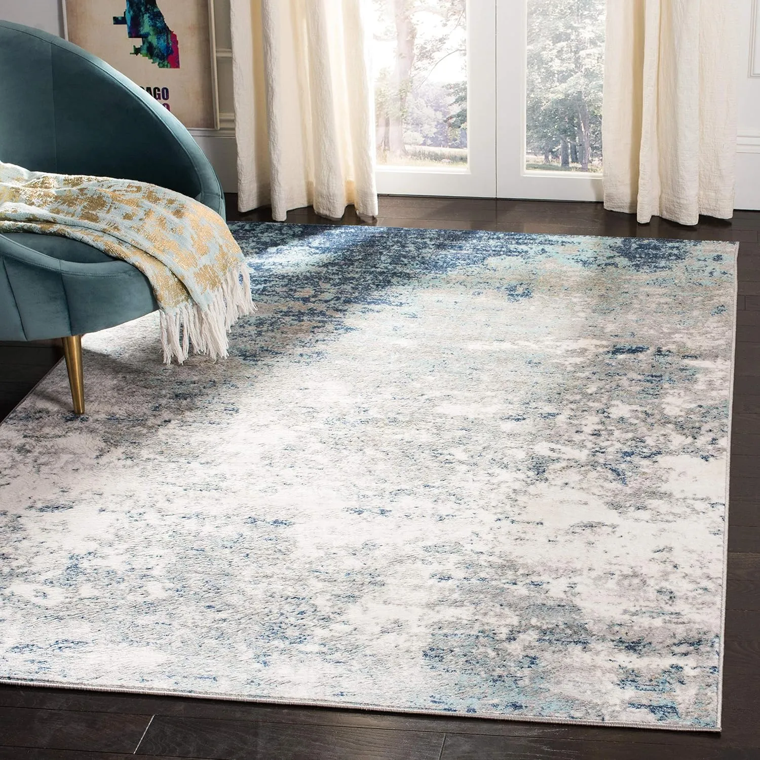 SAFAVIEH Brentwood Collection Area Rug - 6' x 9', Light Grey & Blue, Modern Abstract Design, Non-Shedding & Easy Care, Ideal for High Traffic Areas in Living Room, Bedroom (BNT822F)