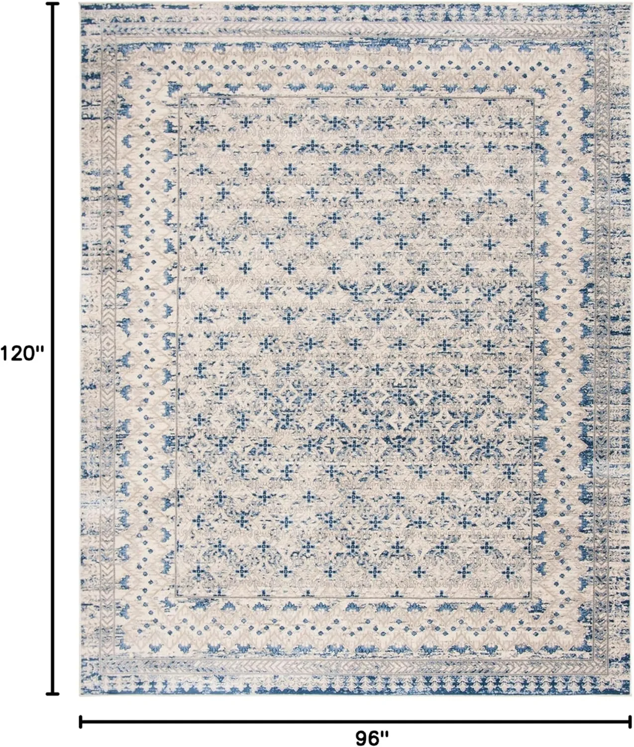 SAFAVIEH Brentwood Collection Area Rug - 8' x 10', Light Grey & Blue, Traditional Oriental Distressed Design, Non-Shedding & Easy Care, Ideal for High Traffic Areas in Living Room, Bedroom (BNT899G)