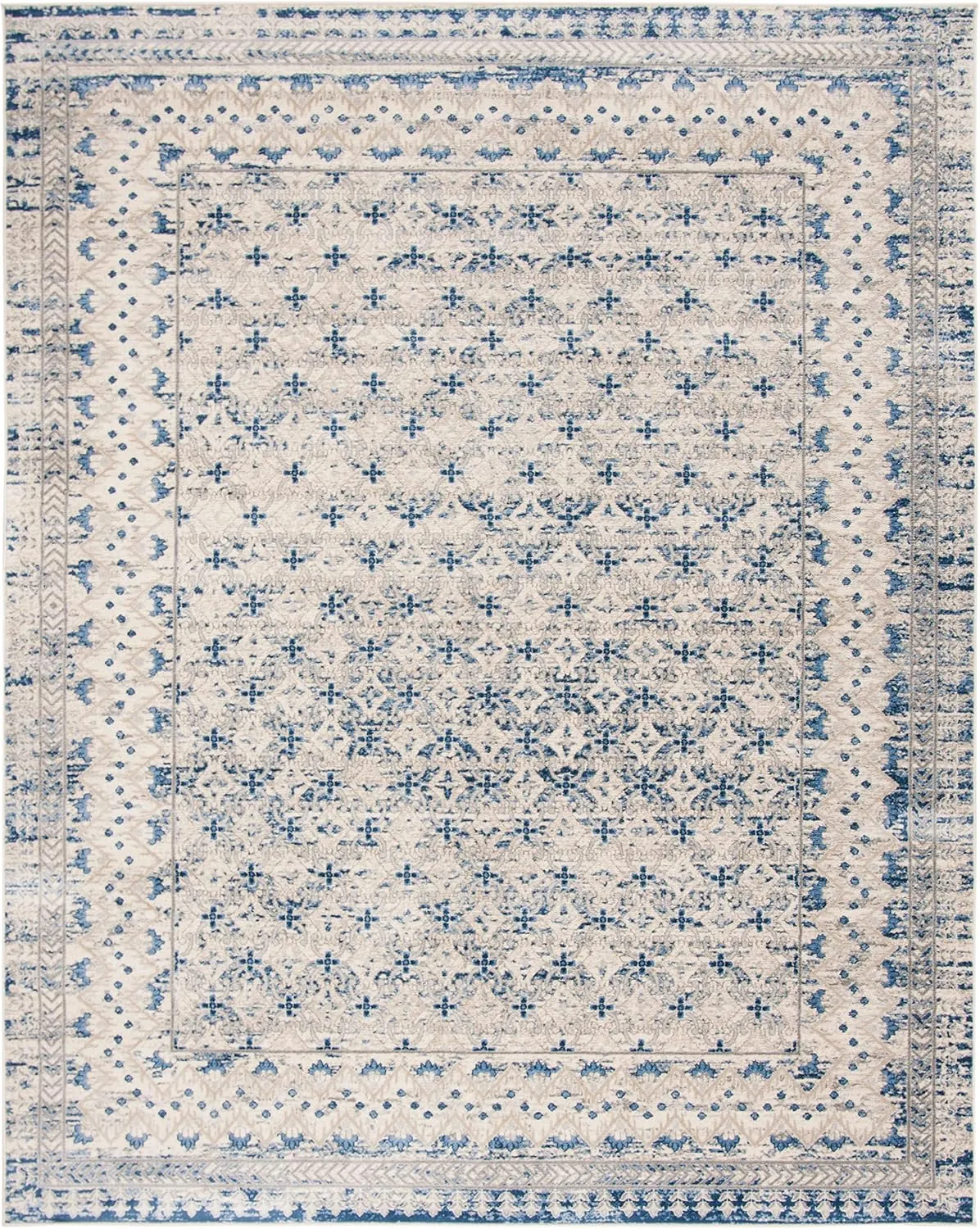 SAFAVIEH Brentwood Collection Area Rug - 8' x 10', Light Grey & Blue, Traditional Oriental Distressed Design, Non-Shedding & Easy Care, Ideal for High Traffic Areas in Living Room, Bedroom (BNT899G)