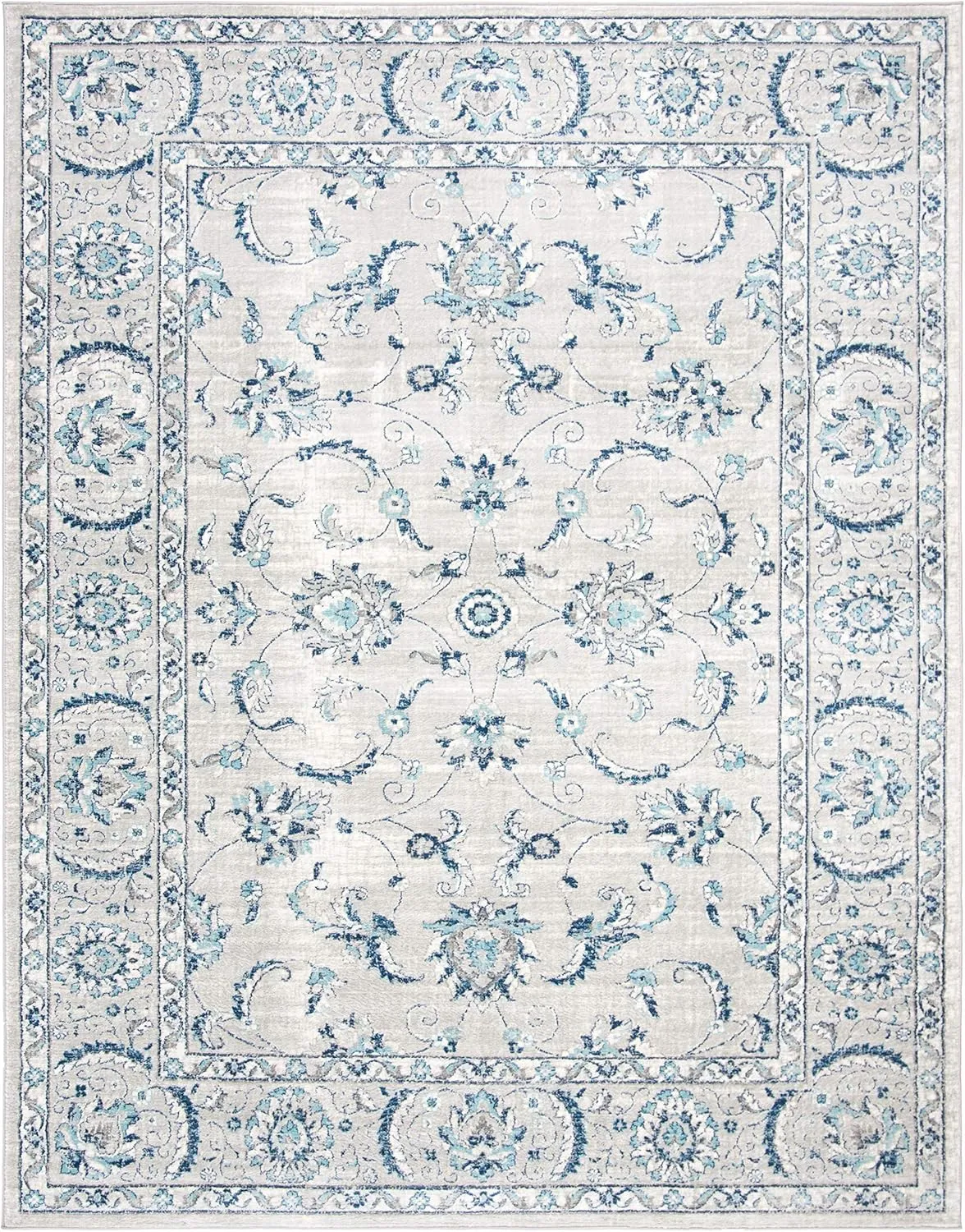 SAFAVIEH Brentwood Collection Area Rug - 9' x 12', Light Grey & Blue, Oriental Floral Scroll Design, Non-Shedding & Easy Care, Ideal for High Traffic Areas in Living Room, Bedroom (BNT854G)