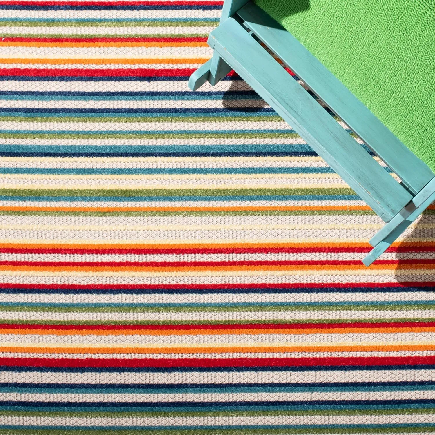 SAFAVIEH Cabana Collection 2'2" x 11' Ivory/Green CBN323A Stripe Indoor/ Outdoor Non-Shedding Easy Cleaning Patio Backyard Porch Deck Mudroom Runner Rug