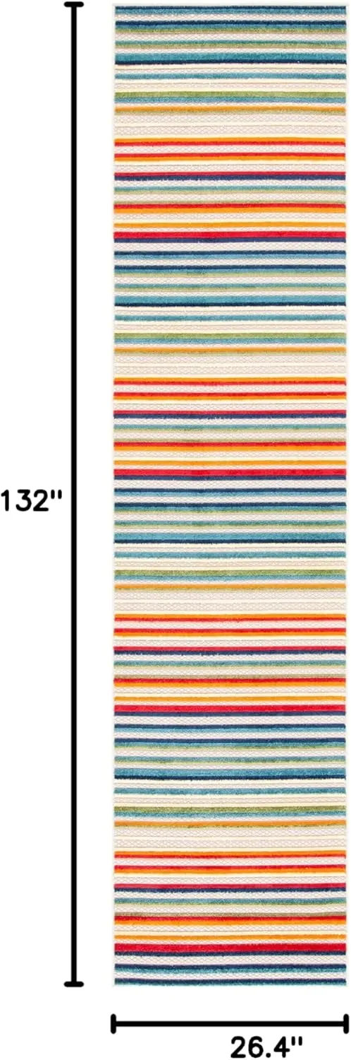 SAFAVIEH Cabana Collection 2'2" x 11' Ivory/Green CBN323A Stripe Indoor/ Outdoor Non-Shedding Easy Cleaning Patio Backyard Porch Deck Mudroom Runner Rug