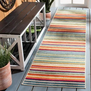 SAFAVIEH Cabana Collection 2'2" x 11' Ivory/Green CBN323A Stripe Indoor/ Outdoor Non-Shedding Easy Cleaning Patio Backyard Porch Deck Mudroom Runner Rug