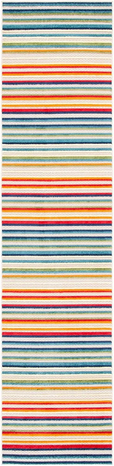 SAFAVIEH Cabana Collection 2'2" x 11' Ivory/Green CBN323A Stripe Indoor/ Outdoor Non-Shedding Easy Cleaning Patio Backyard Porch Deck Mudroom Runner Rug