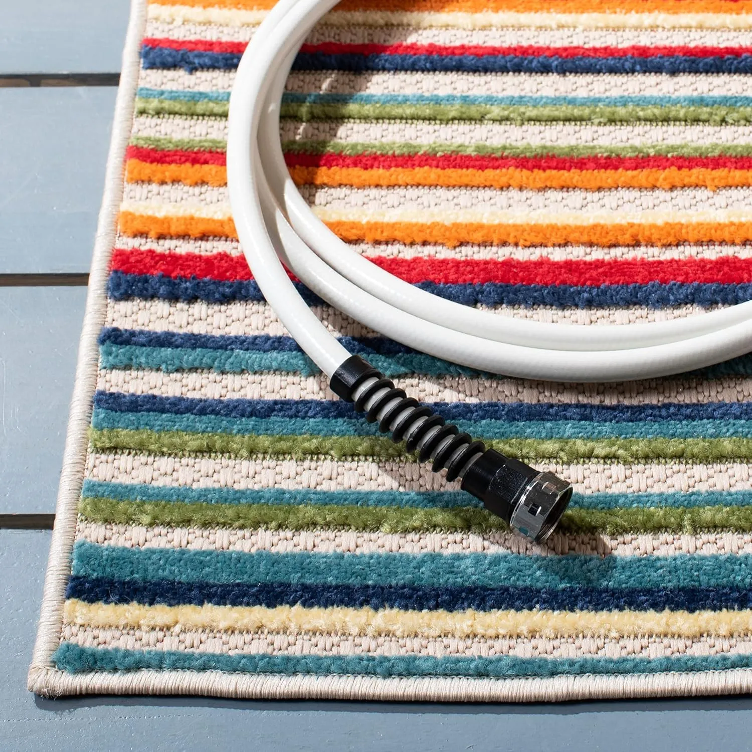 SAFAVIEH Cabana Collection 2'2" x 11' Ivory/Green CBN323A Stripe Indoor/ Outdoor Non-Shedding Easy Cleaning Patio Backyard Porch Deck Mudroom Runner Rug