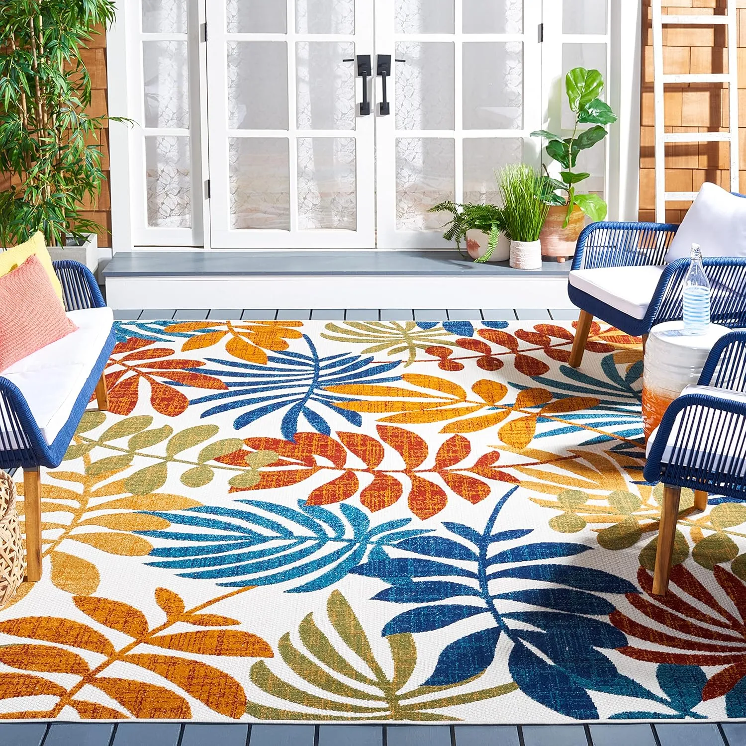SAFAVIEH Cabana Collection Area Rug - 8' x 10', Creme & Red, Botanical Design, Non-Shedding & Easy Care, Indoor/Outdoor & Washable-Ideal for Patio, Backyard, Mudroom (CBN814A)
