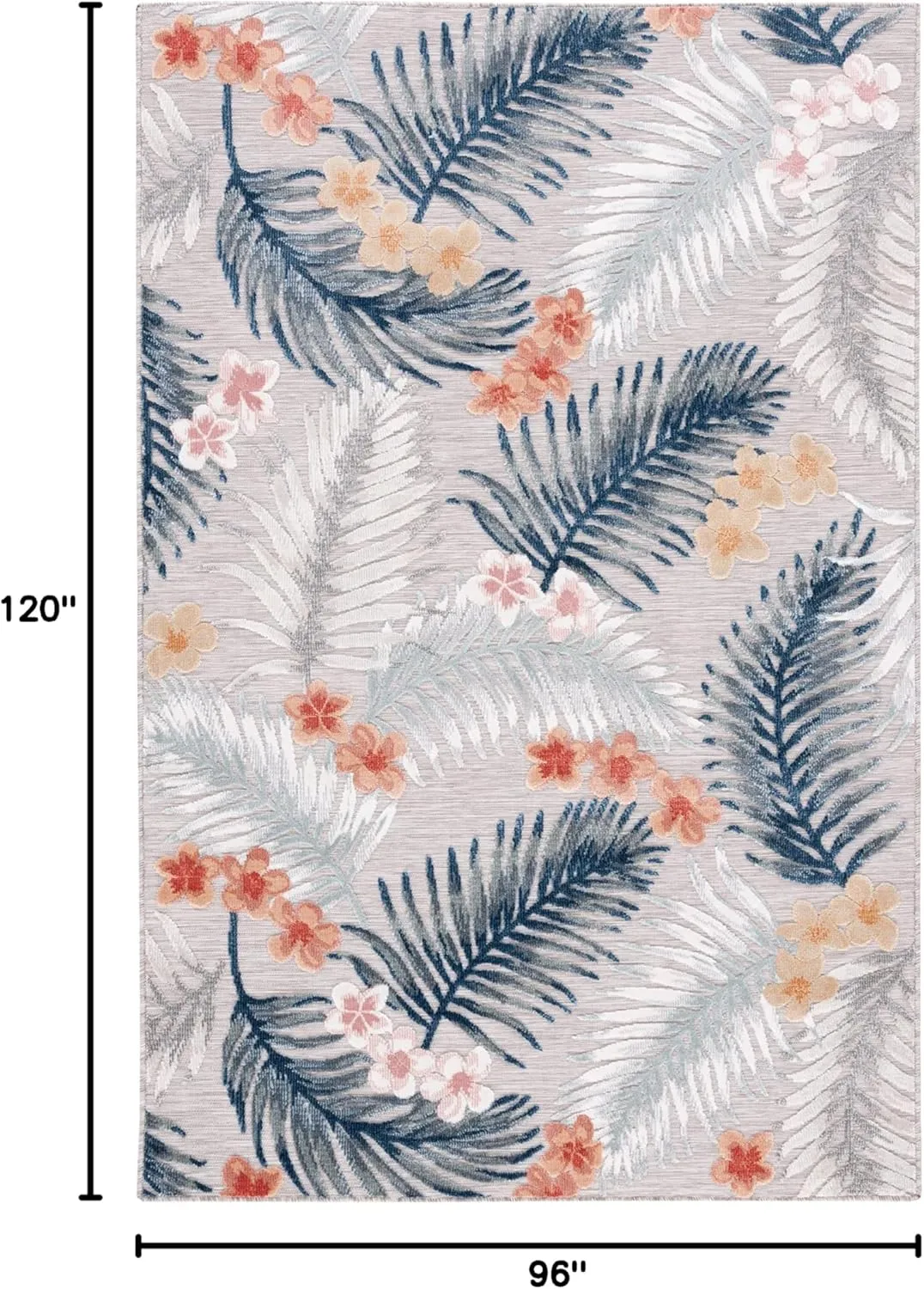 SAFAVIEH Cabana Collection Area Rug - 8' x 10', Grey & Navy, Tropical Design, Non-Shedding & Easy Care, Indoor/Outdoor & Washable-Ideal for Patio, Backyard, Mudroom (CBN451F)