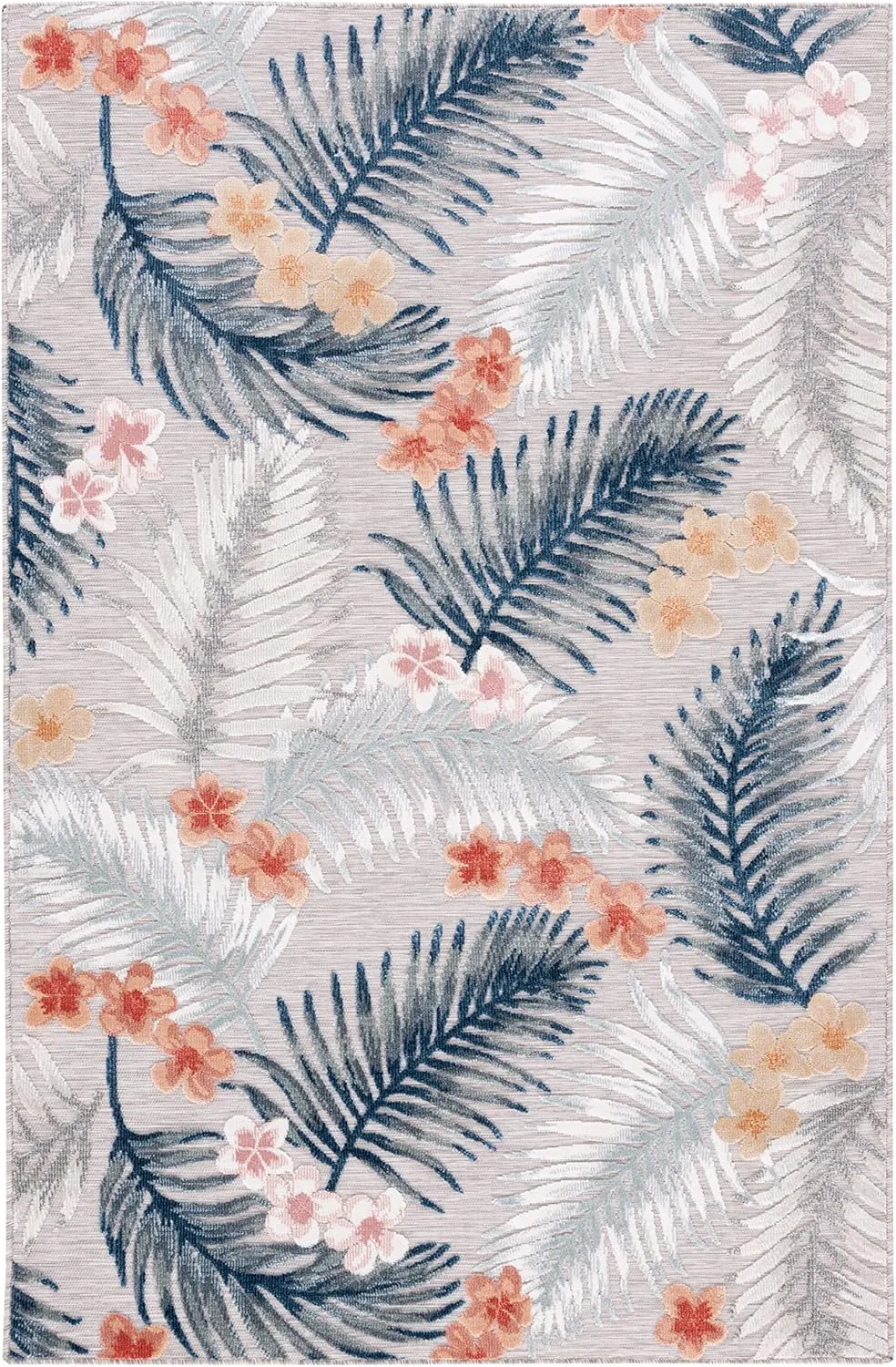 SAFAVIEH Cabana Collection Area Rug - 8' x 10', Grey & Navy, Tropical Design, Non-Shedding & Easy Care, Indoor/Outdoor & Washable-Ideal for Patio, Backyard, Mudroom (CBN451F)
