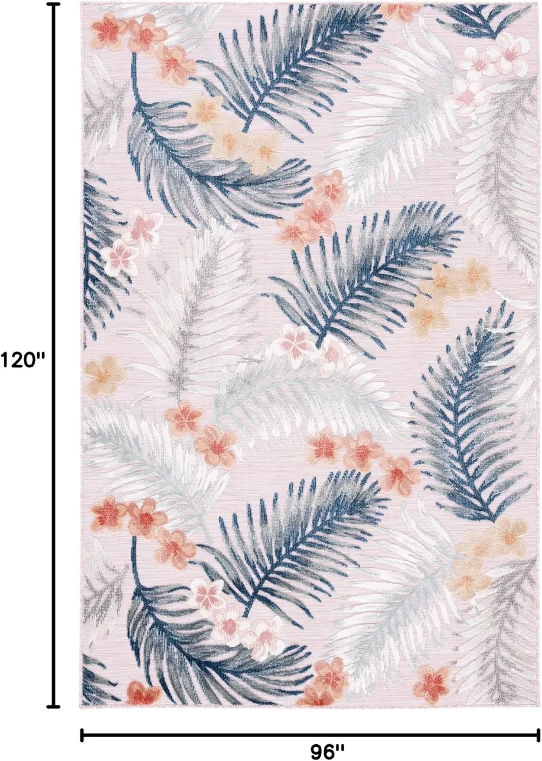 SAFAVIEH Cabana Collection Area Rug - 8' x 10', Pink & Grey, Tropical Design, Non-Shedding & Easy Care, Indoor/Outdoor & Washable-Ideal for Patio, Backyard, Mudroom (CBN451U)