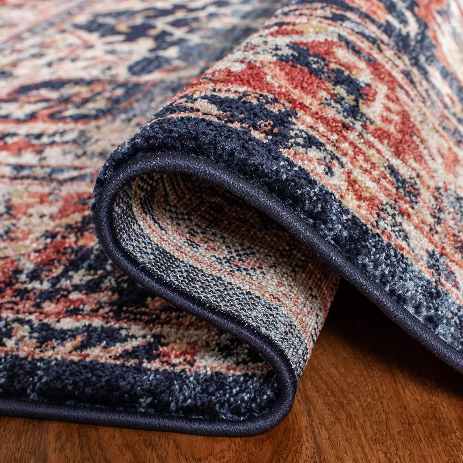SAFAVIEH Charleston Collection Area Rug - 8' x 10', Navy & Red, Oriental Distressed Design, Non-Shedding & Easy Care, Ideal for High Traffic Areas in Living Room, Bedroom (CHL411L)