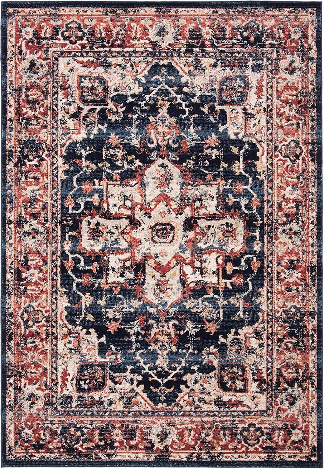 SAFAVIEH Charleston Collection Area Rug - 8' x 10', Navy & Red, Oriental Distressed Design, Non-Shedding & Easy Care, Ideal for High Traffic Areas in Living Room, Bedroom (CHL411L)