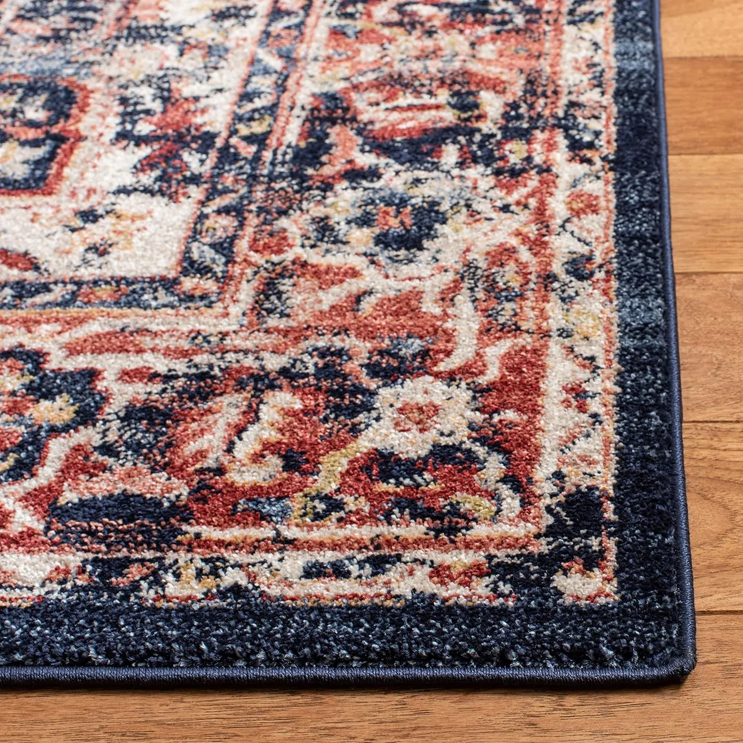SAFAVIEH Charleston Collection Area Rug - 8' x 10', Navy & Red, Oriental Distressed Design, Non-Shedding & Easy Care, Ideal for High Traffic Areas in Living Room, Bedroom (CHL411L)