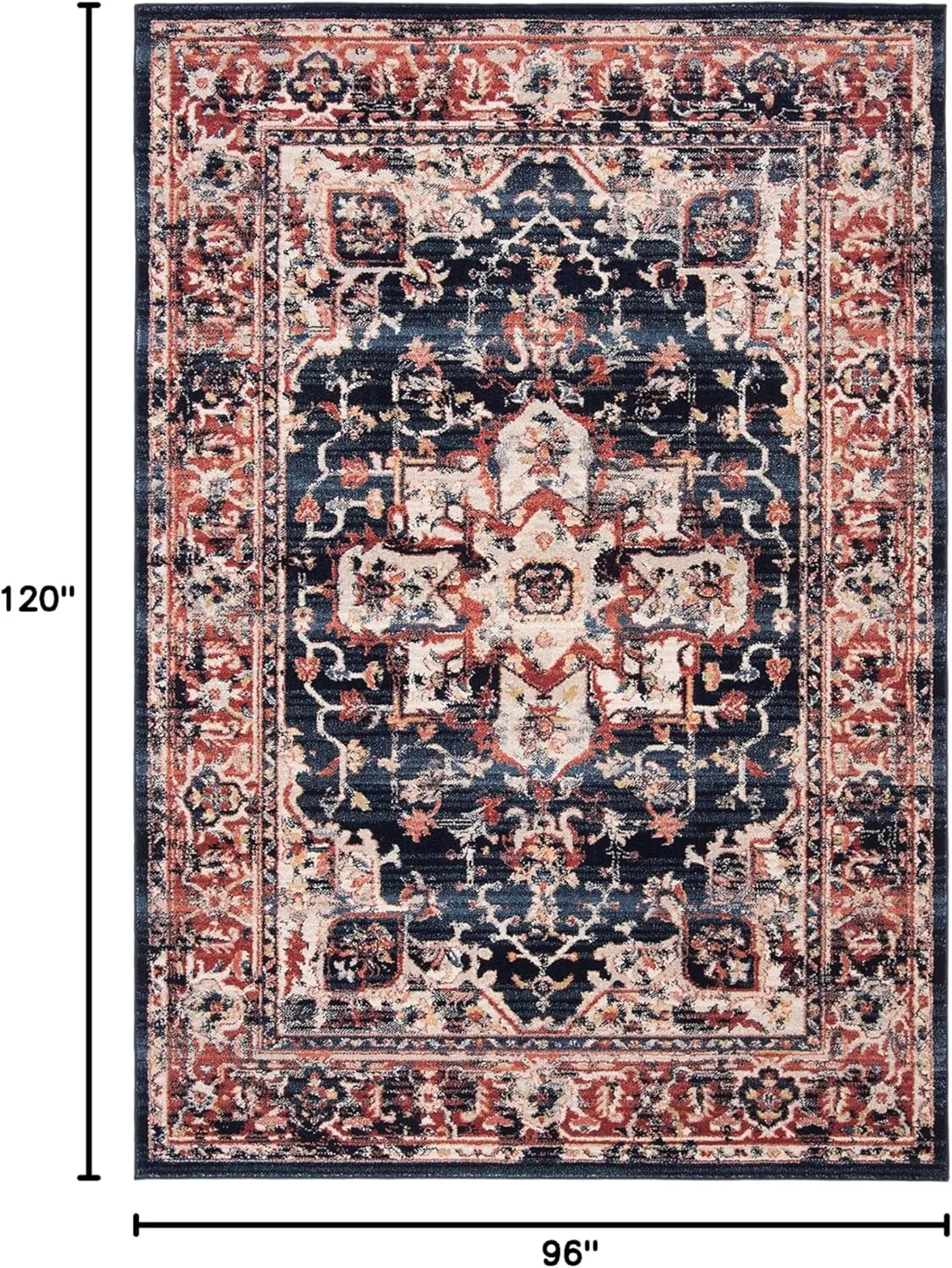 SAFAVIEH Charleston Collection Area Rug - 8' x 10', Navy & Red, Oriental Distressed Design, Non-Shedding & Easy Care, Ideal for High Traffic Areas in Living Room, Bedroom (CHL411L)