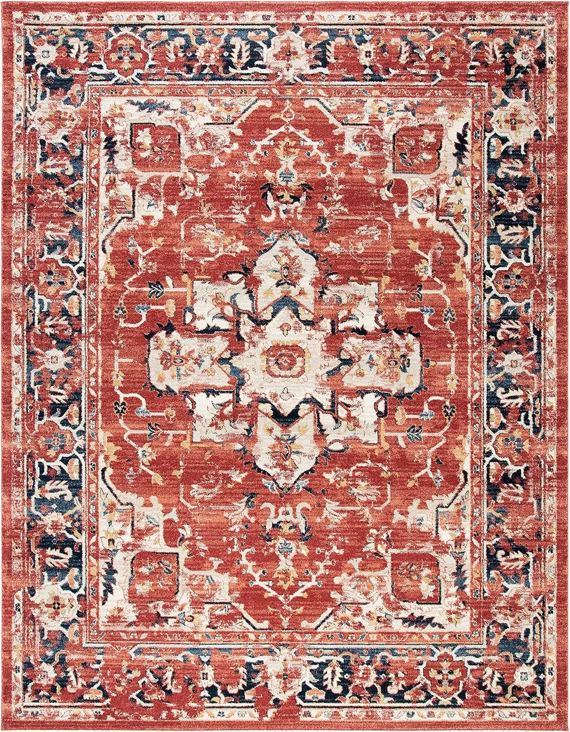 SAFAVIEH Charleston Collection Area Rug - 9' x 12', Red & Ivory, Oriental Distressed Design, Non-Shedding & Easy Care, Ideal for High Traffic Areas in Living Room, Bedroom (CHL411Q)
