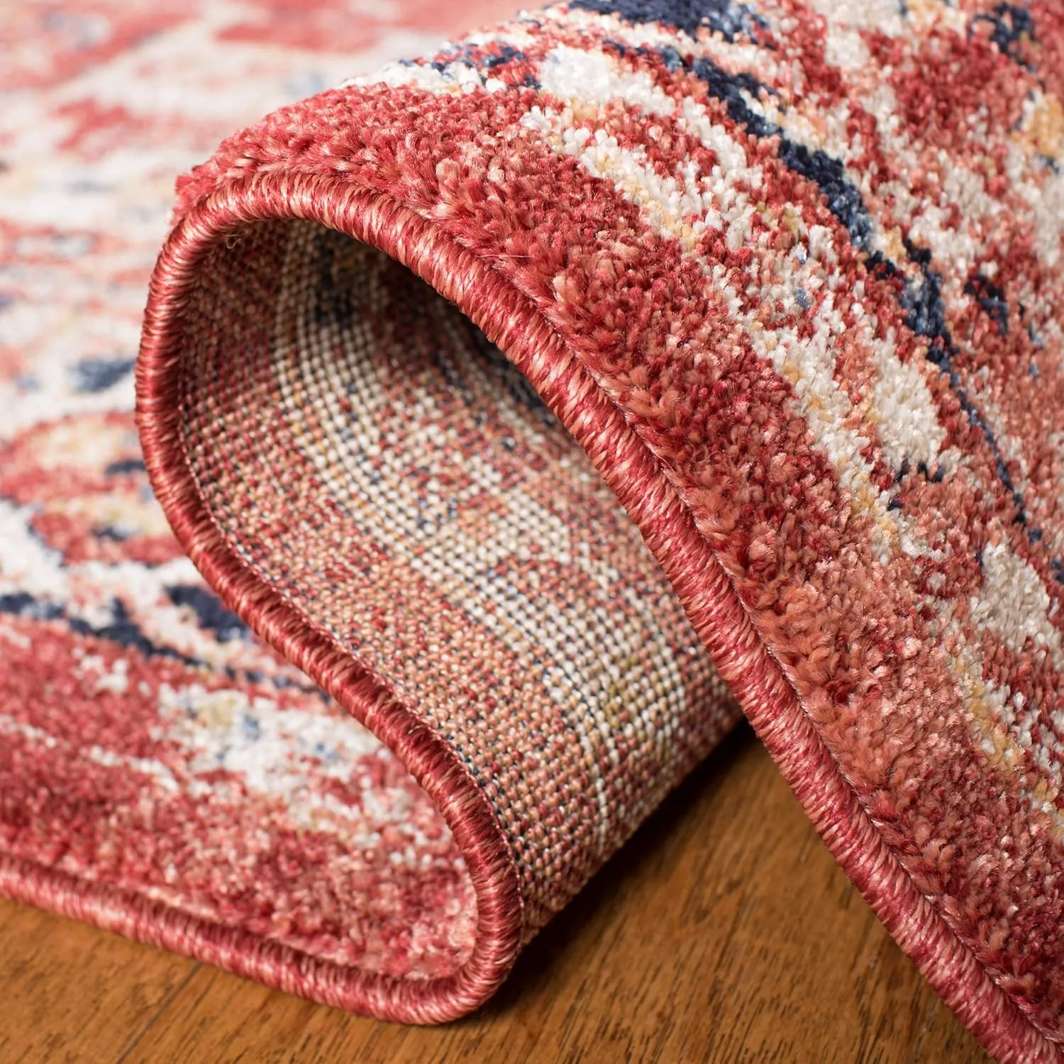 SAFAVIEH Charleston Collection Area Rug - 9' x 12', Red & Ivory, Oriental Distressed Design, Non-Shedding & Easy Care, Ideal for High Traffic Areas in Living Room, Bedroom (CHL411Q)