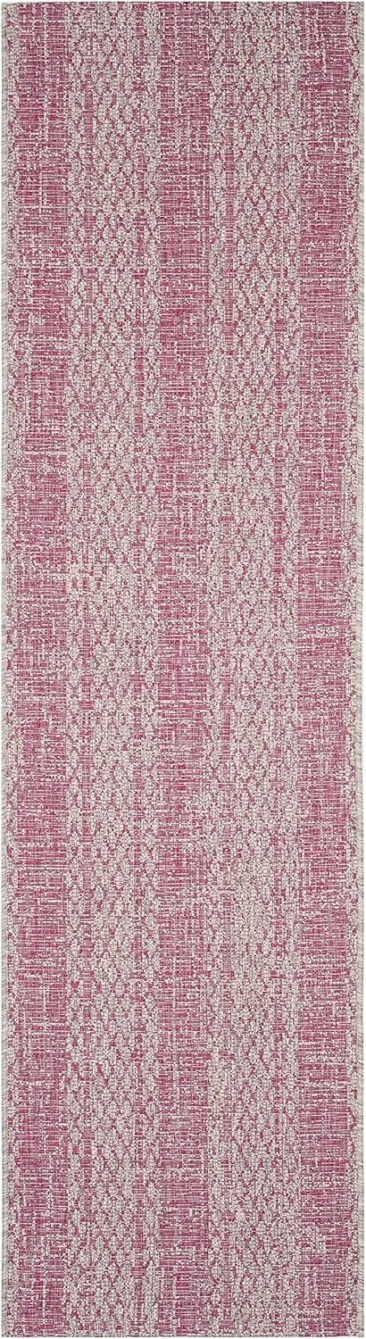 SAFAVIEH Courtyard Collection 2'3" x 6'7" Light Grey/Fuchsia CY8736 Indoor/ Outdoor Waterproof Easy Cleaning Patio Backyard Mudroom Runner Rug