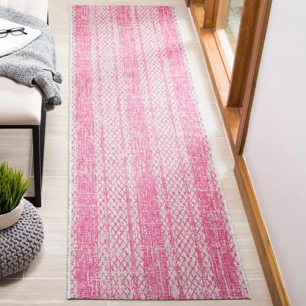 SAFAVIEH Courtyard Collection 2'3" x 6'7" Light Grey/Fuchsia CY8736 Indoor/ Outdoor Waterproof Easy Cleaning Patio Backyard Mudroom Runner Rug