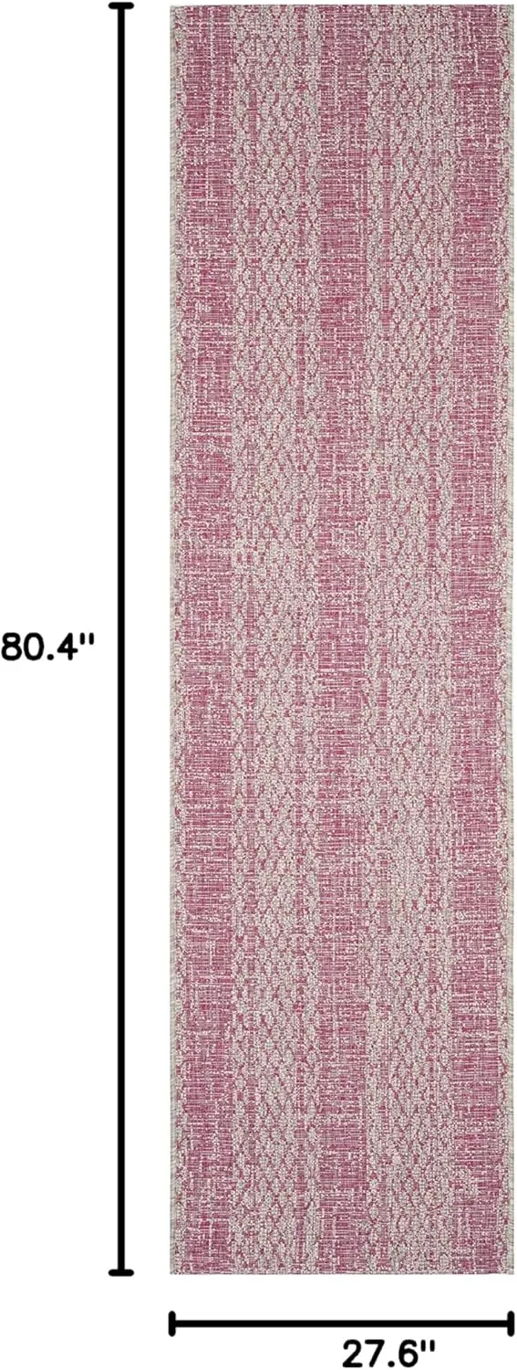 SAFAVIEH Courtyard Collection 2'3" x 6'7" Light Grey/Fuchsia CY8736 Indoor/ Outdoor Waterproof Easy Cleaning Patio Backyard Mudroom Runner Rug