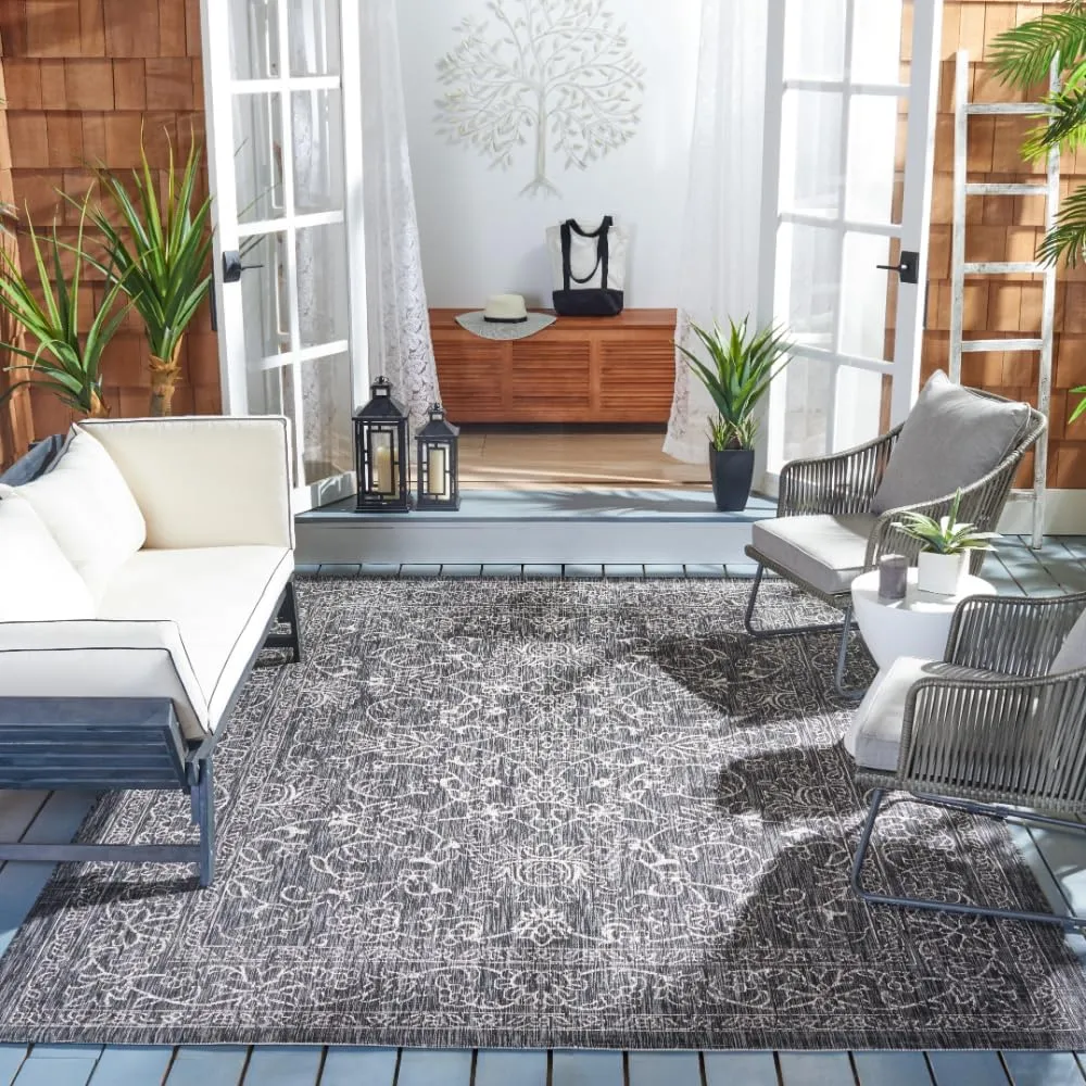 SAFAVIEH Courtyard Collection 8' x 10' Black/Ivory CY8680 Indoor-Outdoor Waterproof Easy-Cleaning Patio Backyard Mudroom Area-Rug