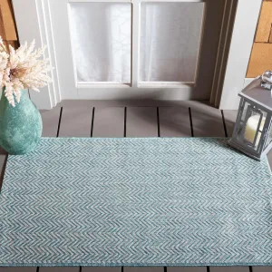 SAFAVIEH Courtyard Collection Accent Rug - 2'3" x 5', Aqua & Grey, Non-Shedding & Easy Care, Indoor/Outdoor & Washable-Ideal for Patio, Backyard, Mudroom (CY8022-37121)