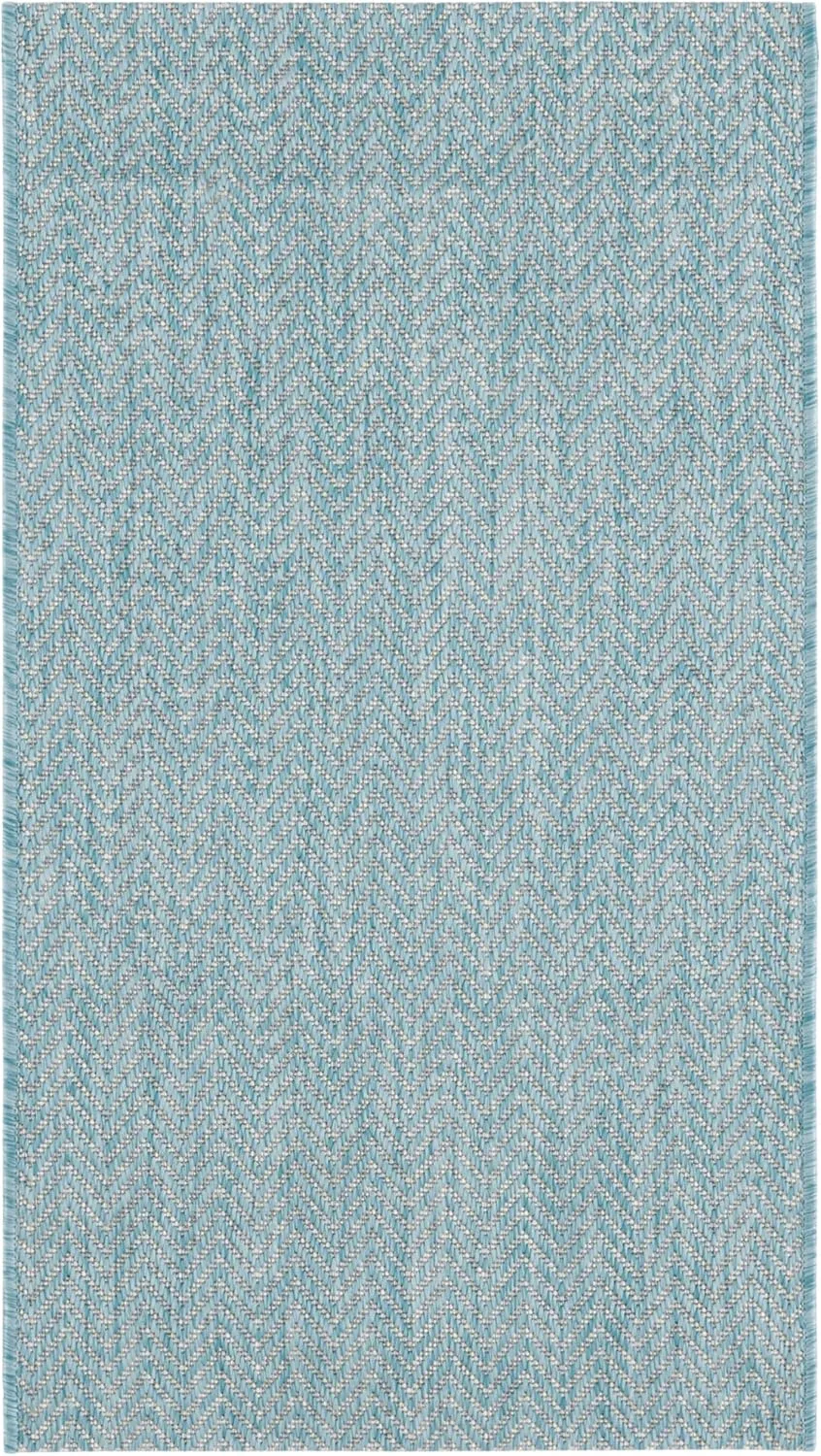SAFAVIEH Courtyard Collection Accent Rug - 2'3" x 5', Aqua & Grey, Non-Shedding & Easy Care, Indoor/Outdoor & Washable-Ideal for Patio, Backyard, Mudroom (CY8022-37121)