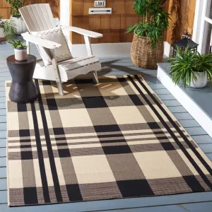 SAFAVIEH Courtyard Collection Area Rug - 5'3" x 7'7", Black & Bone, Indoor/Outdoor, Plaid Pattern, Weather Resistant & Washable, Ideal for Patio, Backyard, Mudroom, Deck, Dining Space (CY6201-216)