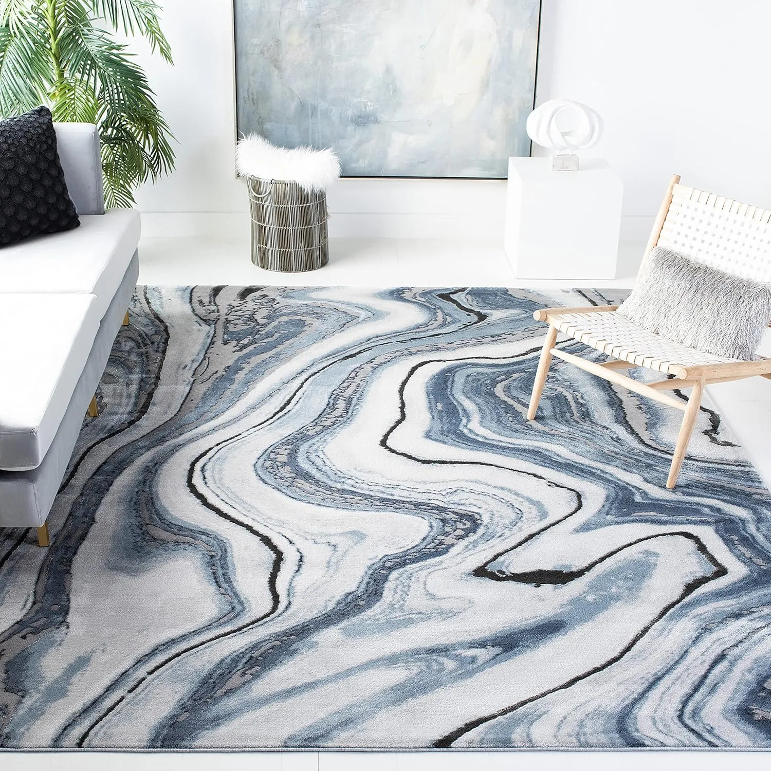 SAFAVIEH Craft Collection 9' Square Blue/Grey CFT819M Modern Abstract Non-Shedding Living Room Bedroom Dining Home Office Area Rug