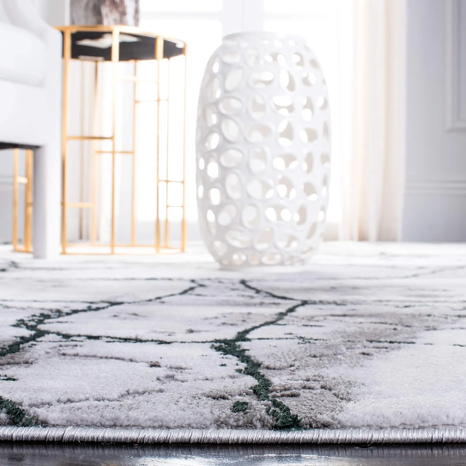 SAFAVIEH Craft Collection Area Rug - 6'7" x 9', Grey & Green, Modern Abstract Design, Non-Shedding & Easy Care, Ideal for High Traffic Areas in Living Room, Bedroom (CFT877Y)