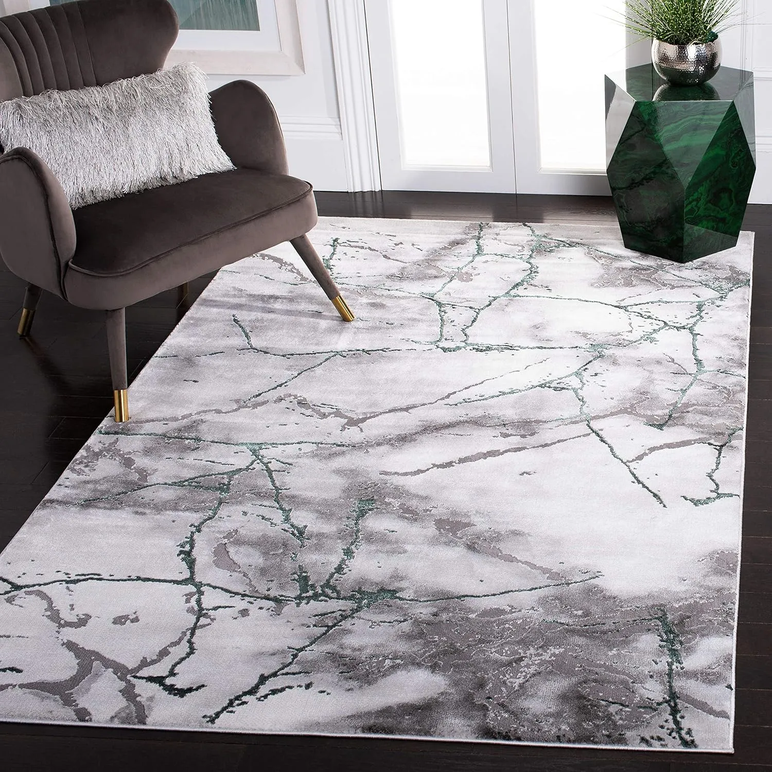 SAFAVIEH Craft Collection Area Rug - 6'7" x 9', Grey & Green, Modern Abstract Design, Non-Shedding & Easy Care, Ideal for High Traffic Areas in Living Room, Bedroom (CFT877Y)