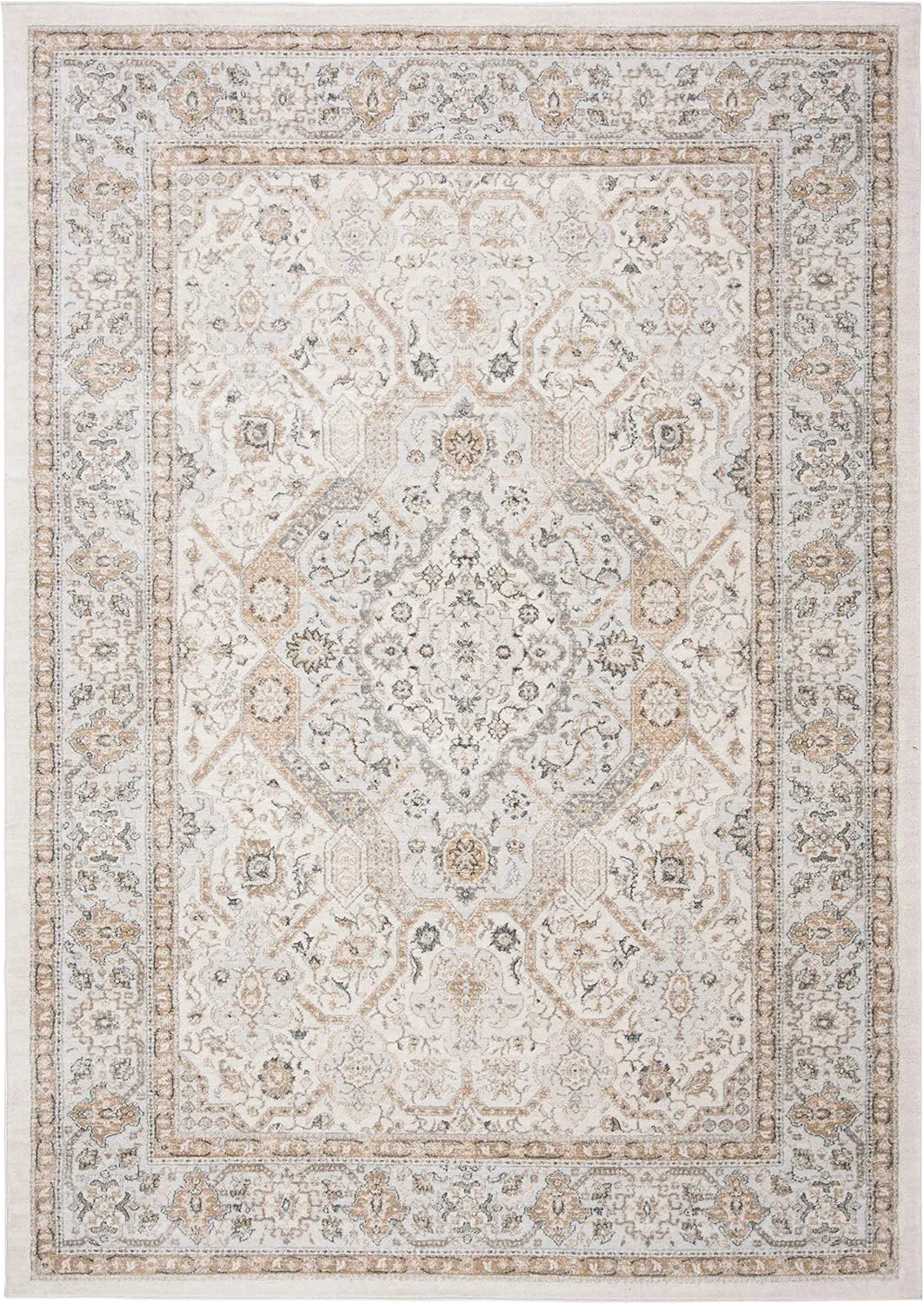 SAFAVIEH Isabella Collection Area Rug - 8' x 10', Cream & Beige, Oriental Design, Non-Shedding & Easy Care, Ideal for High Traffic Areas in Living Room, Bedroom (ISA916B)