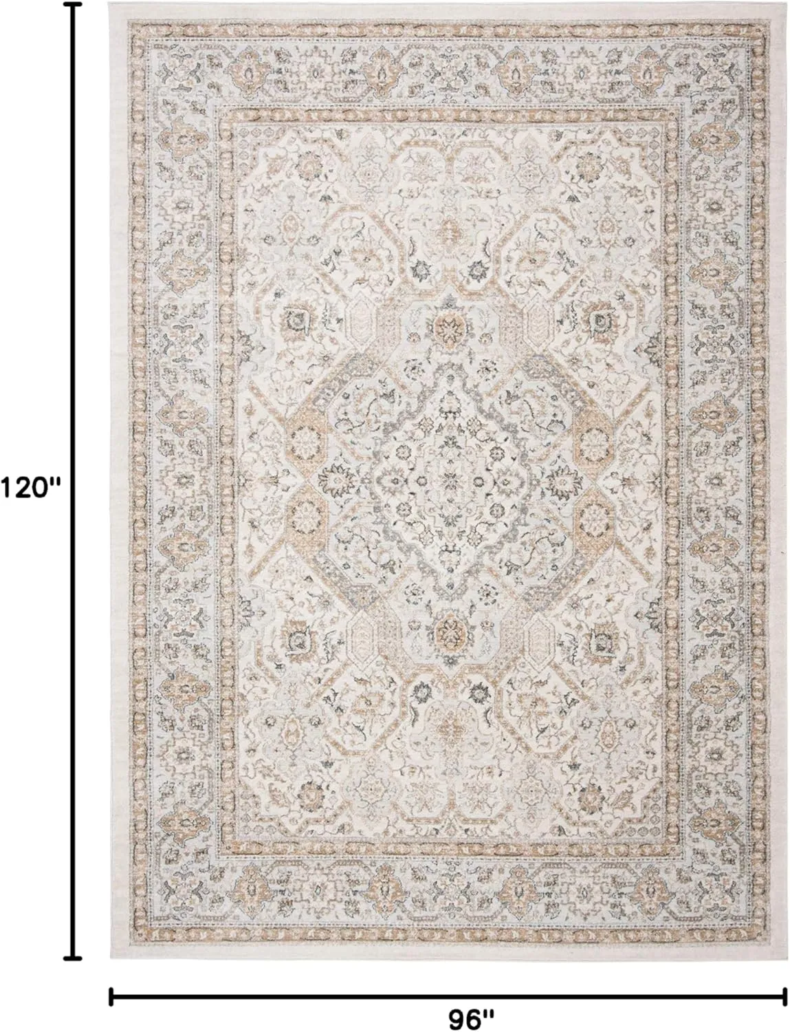 SAFAVIEH Isabella Collection Area Rug - 8' x 10', Cream & Beige, Oriental Design, Non-Shedding & Easy Care, Ideal for High Traffic Areas in Living Room, Bedroom (ISA916B)
