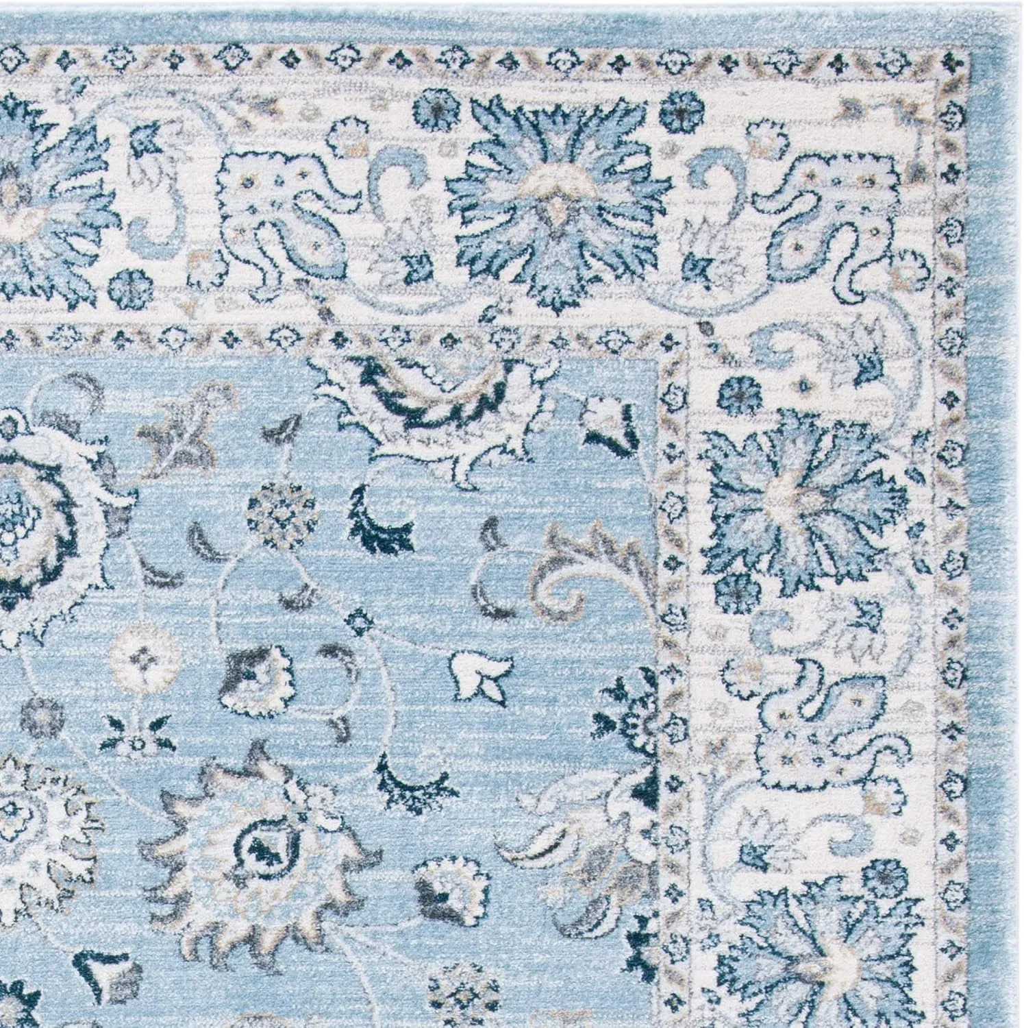 SAFAVIEH Isabella Collection Area Rug - 9' x 12', Light Blue & Cream, Oriental Design, Non-Shedding & Easy Care, Ideal for High Traffic Areas in Living Room, Bedroom (ISA940M)