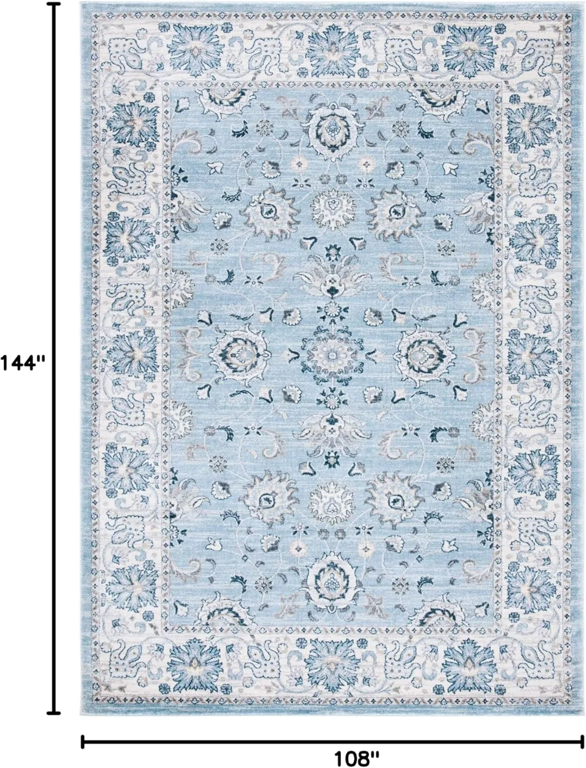 SAFAVIEH Isabella Collection Area Rug - 9' x 12', Light Blue & Cream, Oriental Design, Non-Shedding & Easy Care, Ideal for High Traffic Areas in Living Room, Bedroom (ISA940M)
