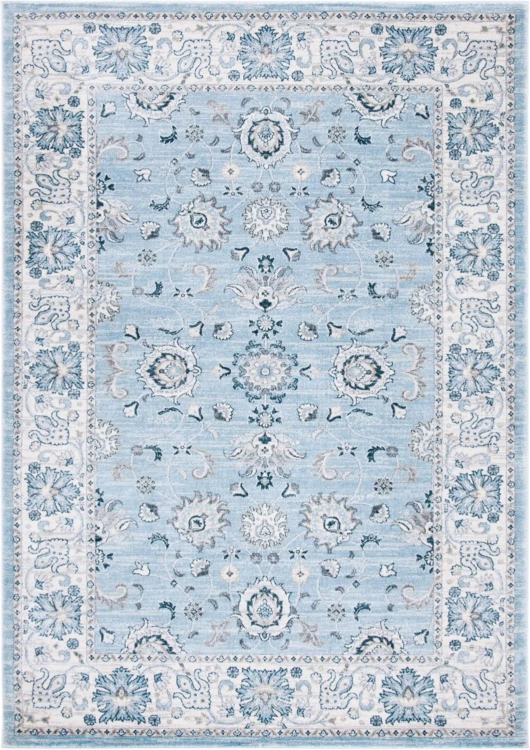 SAFAVIEH Isabella Collection Area Rug - 9' x 12', Light Blue & Cream, Oriental Design, Non-Shedding & Easy Care, Ideal for High Traffic Areas in Living Room, Bedroom (ISA940M)