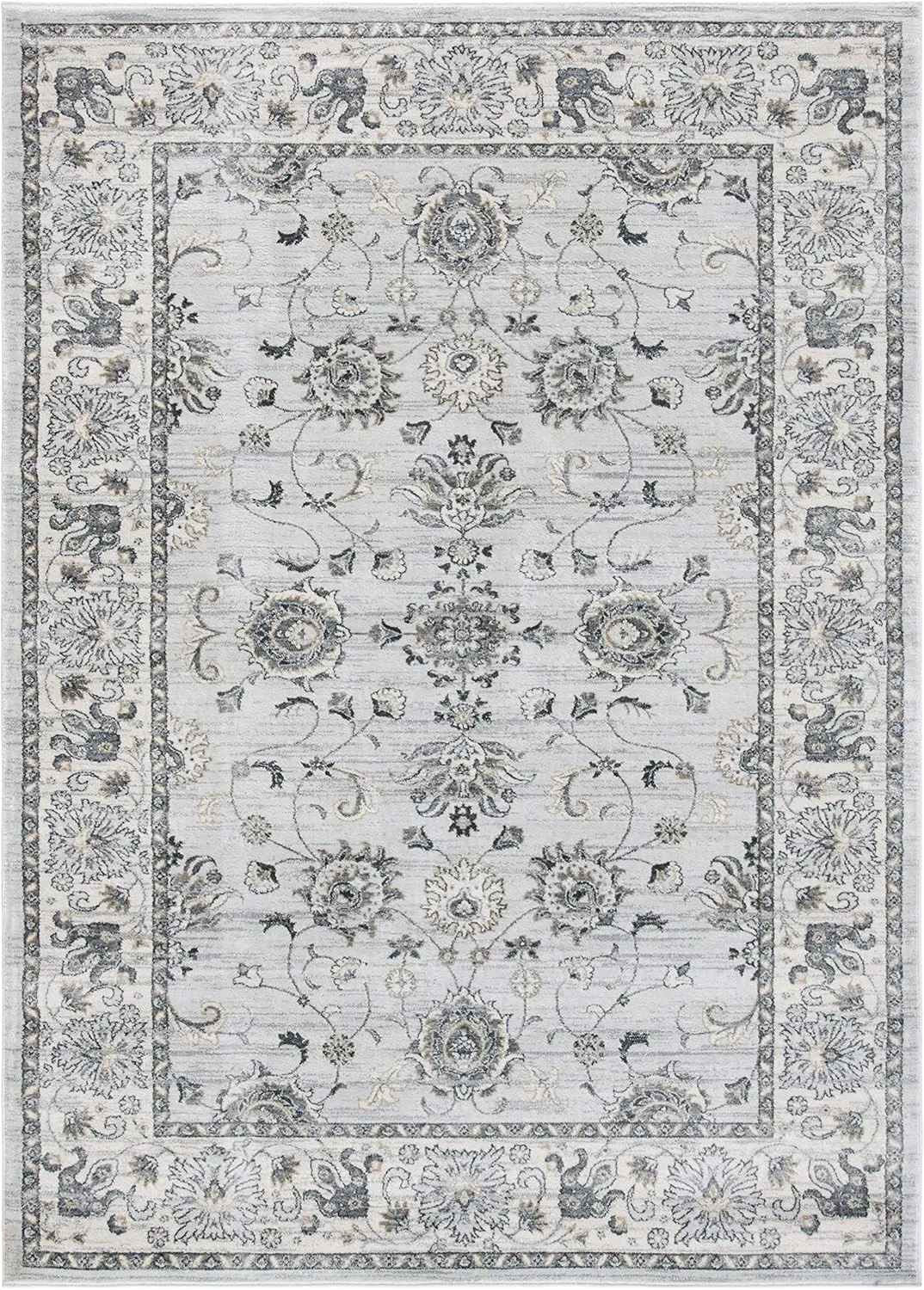 SAFAVIEH Isabella Collection Area Rug - 9' x 12', Light Grey & Cream, Oriental Design, Non-Shedding & Easy Care, Ideal for High Traffic Areas in Living Room, Bedroom (ISA940G)