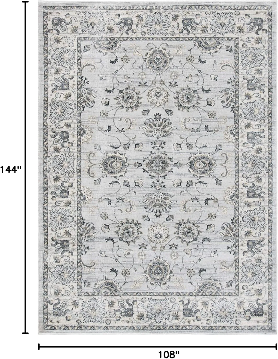 SAFAVIEH Isabella Collection Area Rug - 9' x 12', Light Grey & Cream, Oriental Design, Non-Shedding & Easy Care, Ideal for High Traffic Areas in Living Room, Bedroom (ISA940G)
