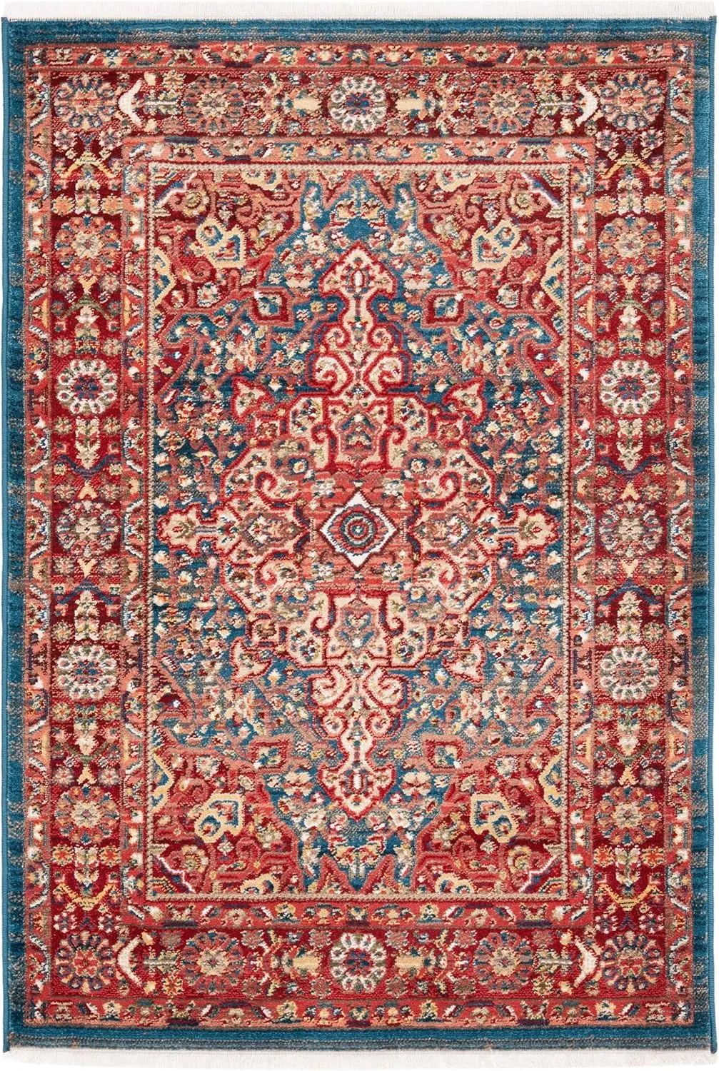 SAFAVIEH Kashan Collection Area Rug - 5'1" x 7'5", Blue & Red, Traditional Oriental Design, Non-Shedding & Easy Care, Ideal for High Traffic Areas in Living Room, Bedroom (KSN305A)